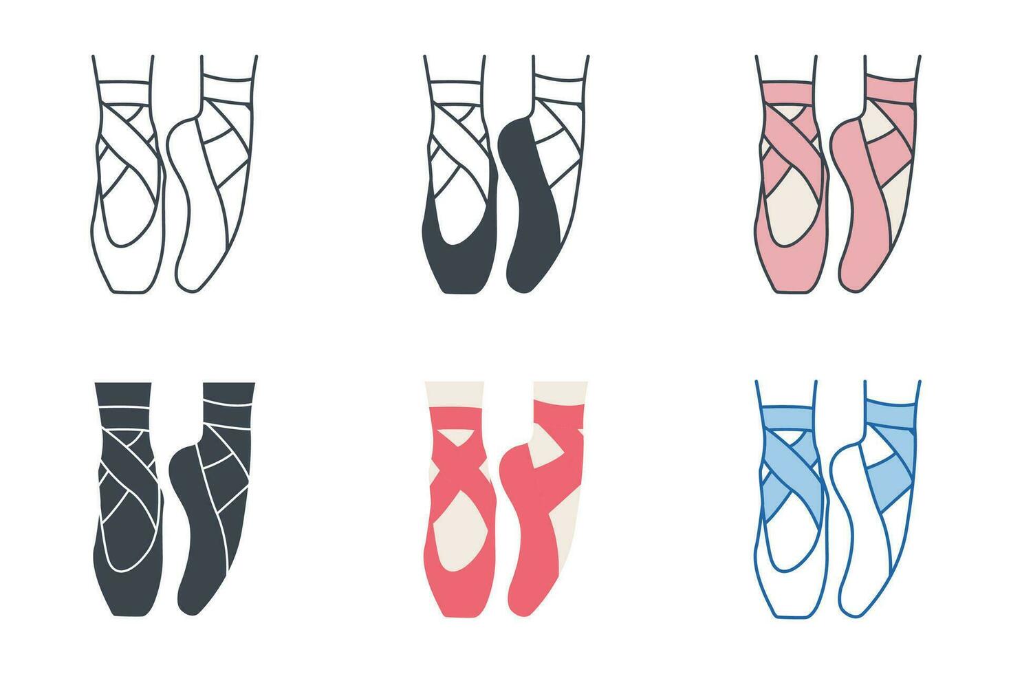 Ballet Shoes icon collection with different styles. Ballet Shoes Dance icon symbol vector illustration isolated on white background