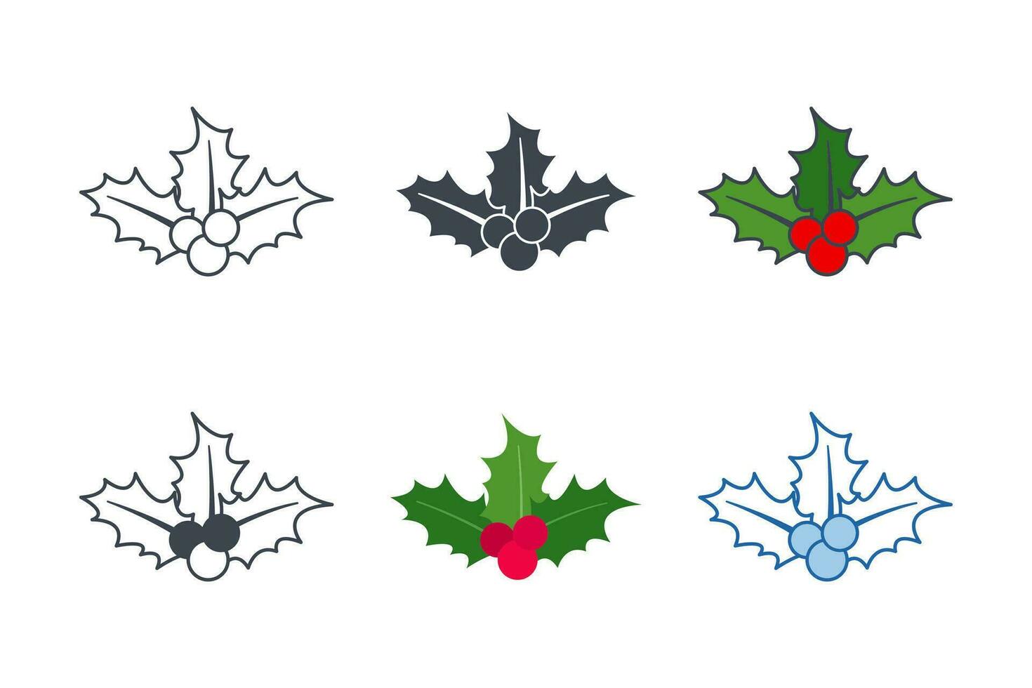 mistletoe with leaves and red berries icon collection with different styles. Holly Berry icon symbol vector illustration isolated on white background