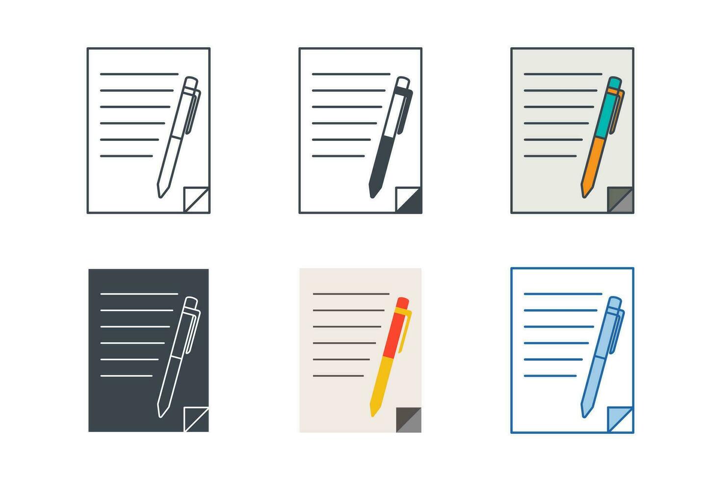 Document with a Pen icon collection with different styles. contracts icon symbol vector illustration isolated on white background