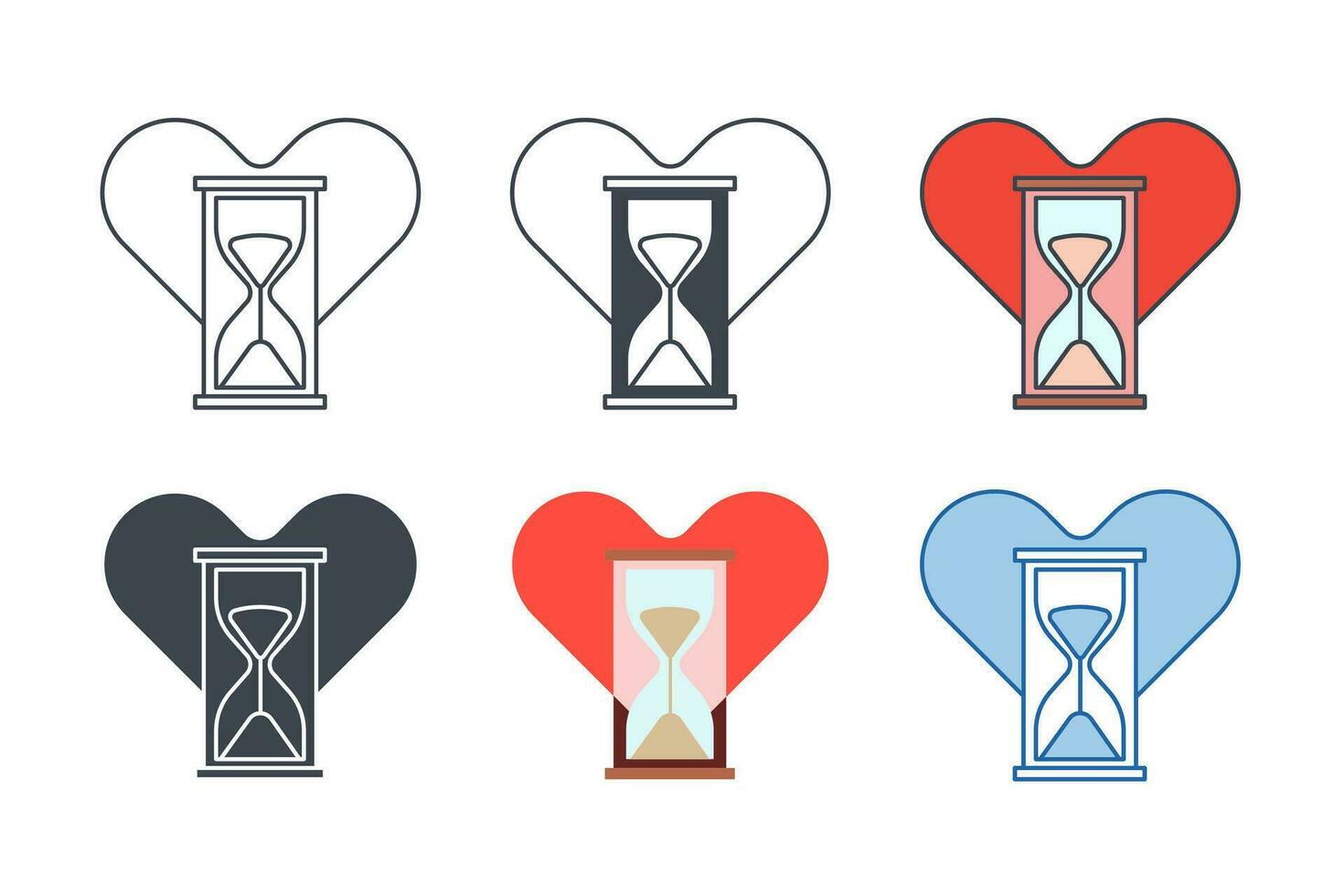 Hourglass with Heart icon collection with different styles. time to love icon symbol vector illustration isolated on white background