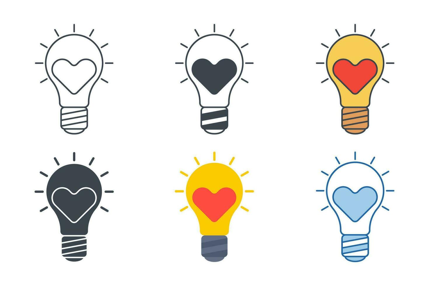 Light Bulb with Heart icon collection with different styles. Heart shape in a light bulb icon symbol vector illustration isolated on white background