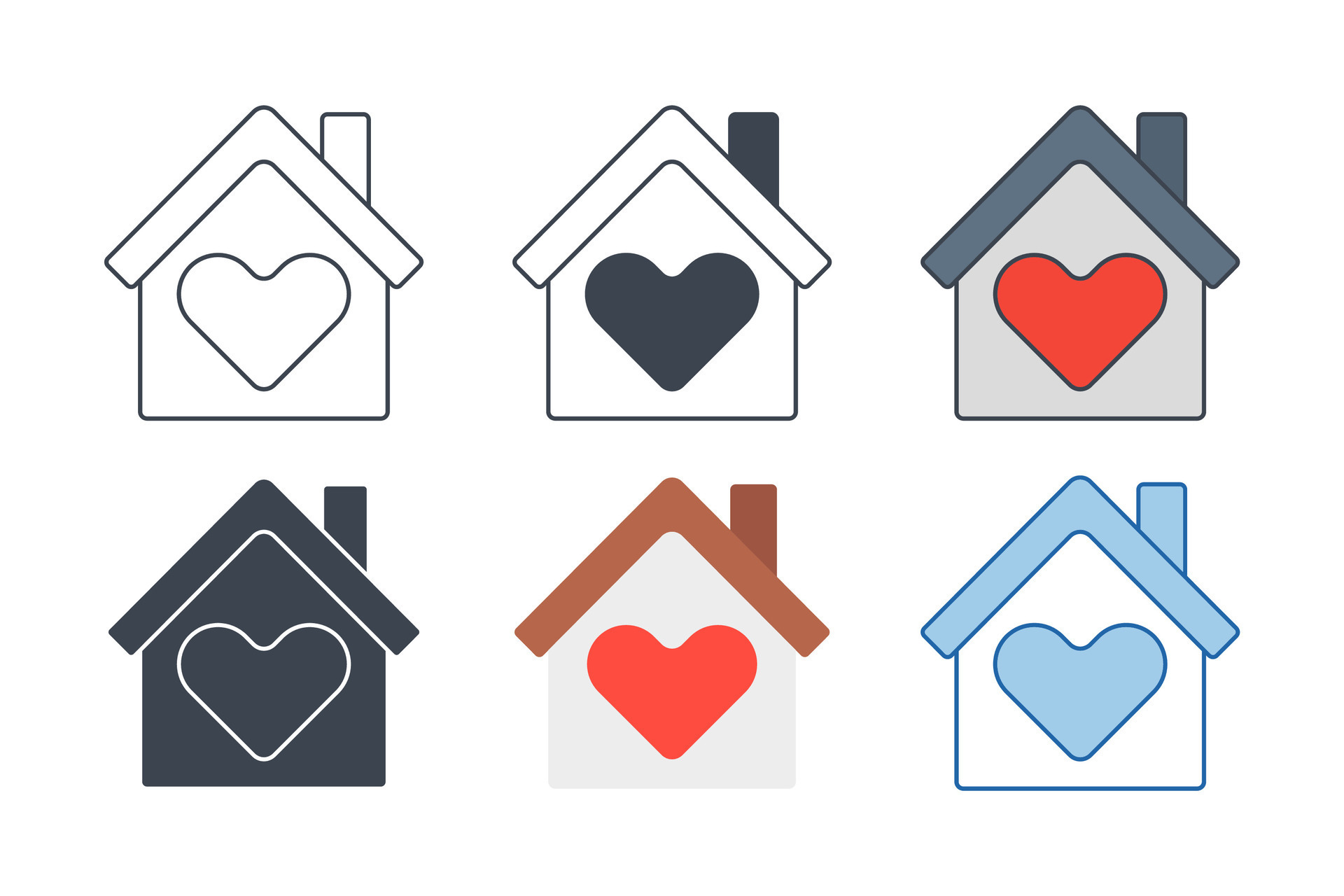 Home with Heart icon collection with different styles. house heart icon