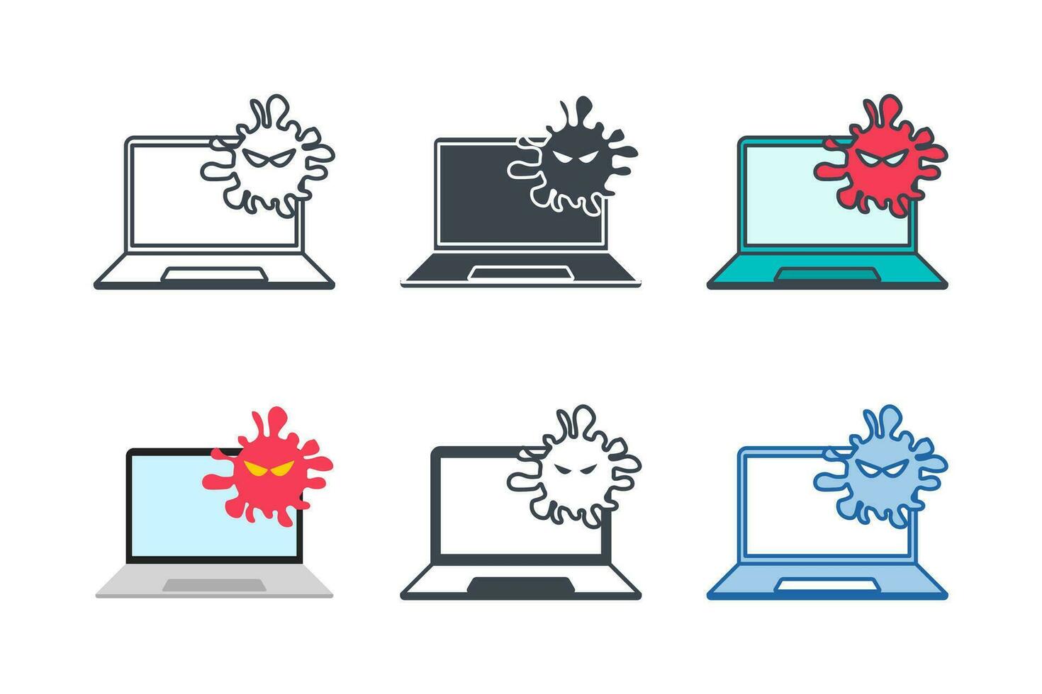 Computer viruses icon collection with different styles. Virus computer destroying laptop icon symbol vector illustration isolated on white background