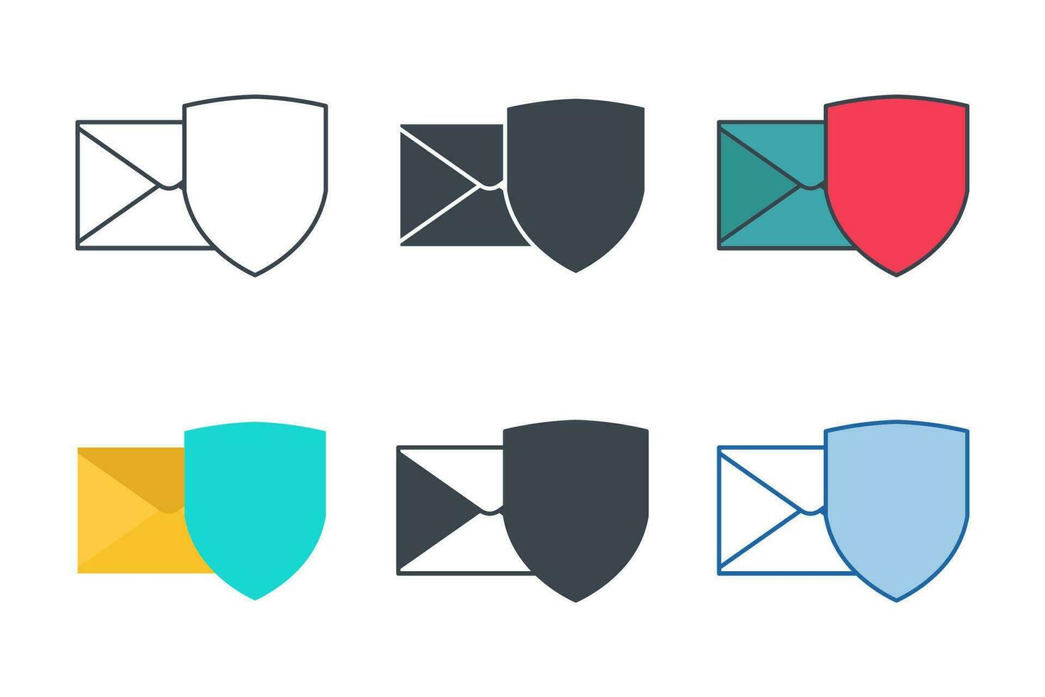 Email with Shield icon collection with different styles. email envelope with shield icon symbol vector illustration isolated on white background
