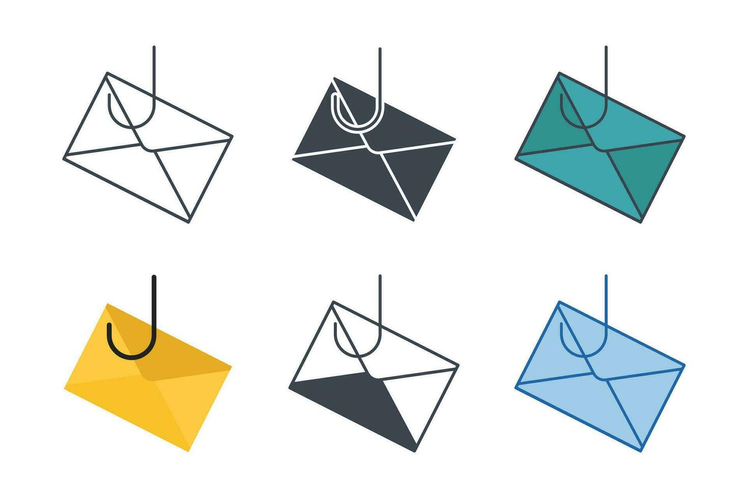 Data phishing hacking online icon collection with different styles. Data in an envelope icon symbol vector illustration isolated on white background