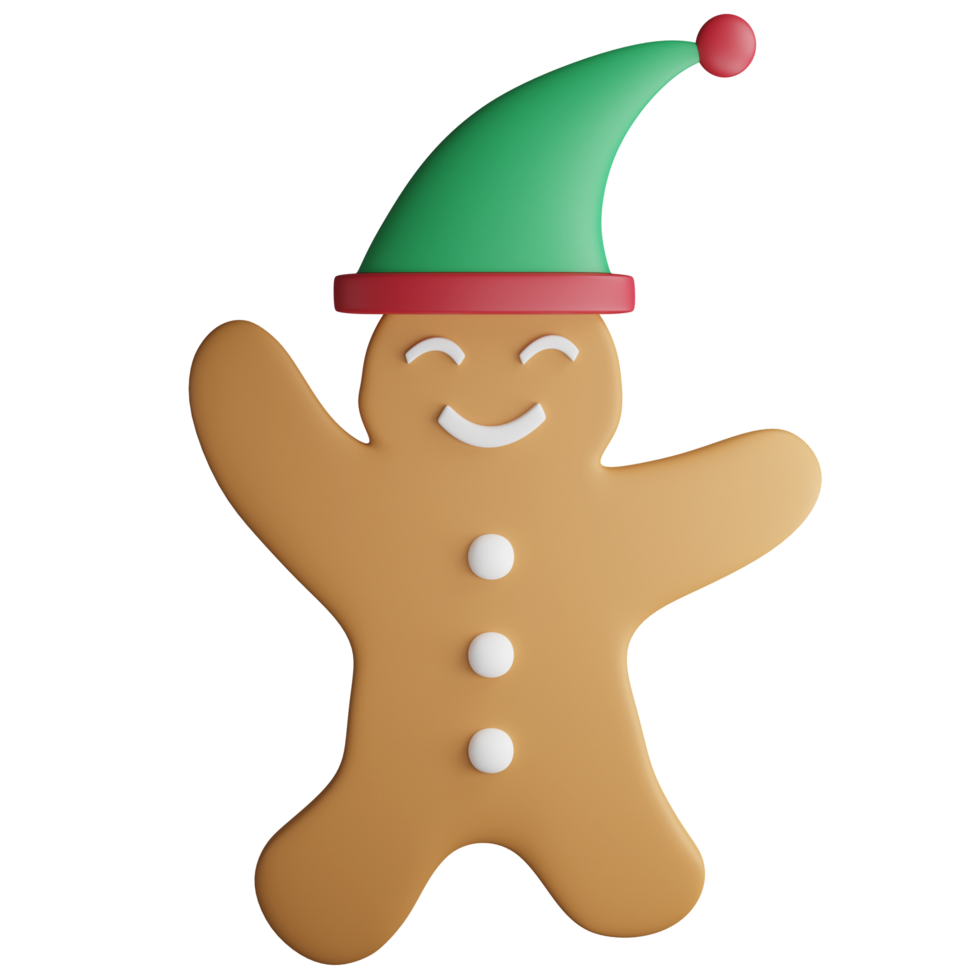 Gingerbread happy man clipart flat design icon isolated on transparent background, 3D render Christmas and New year concept png