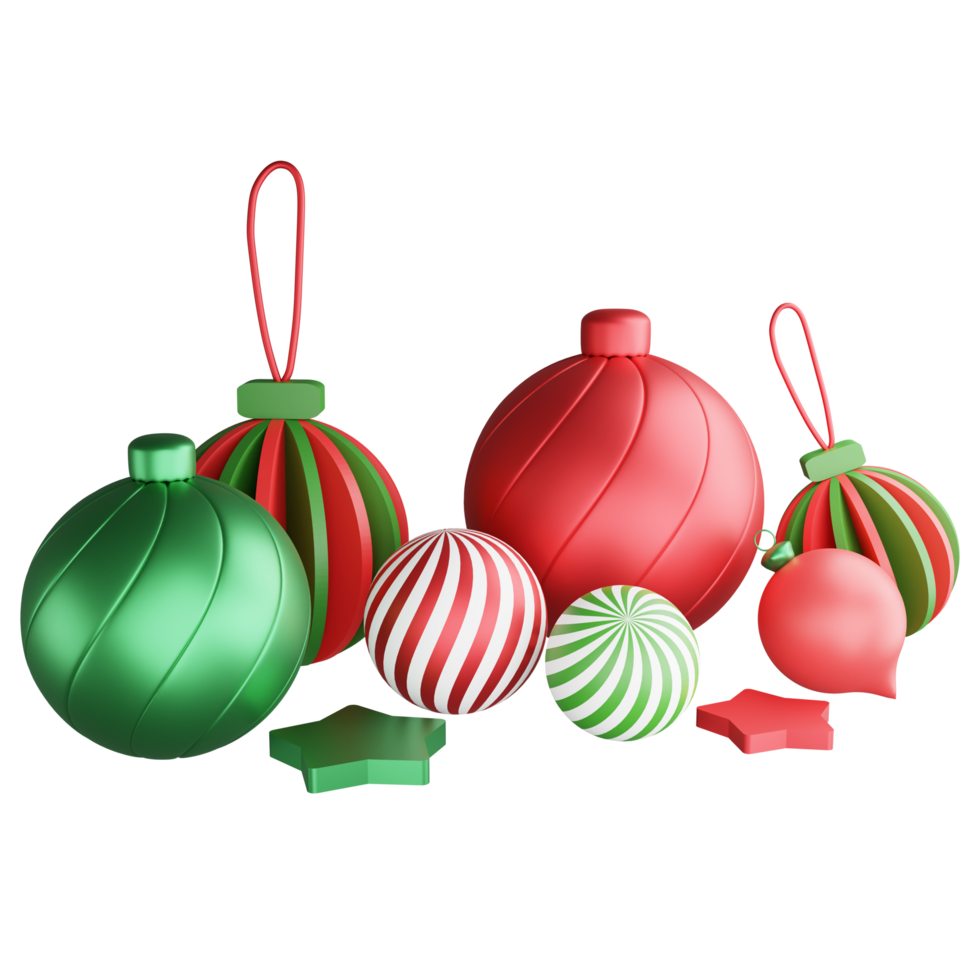 Christmas baubles and decorative element clipart flat design icon isolated on transparent background, 3D render Christmas and New year concept png