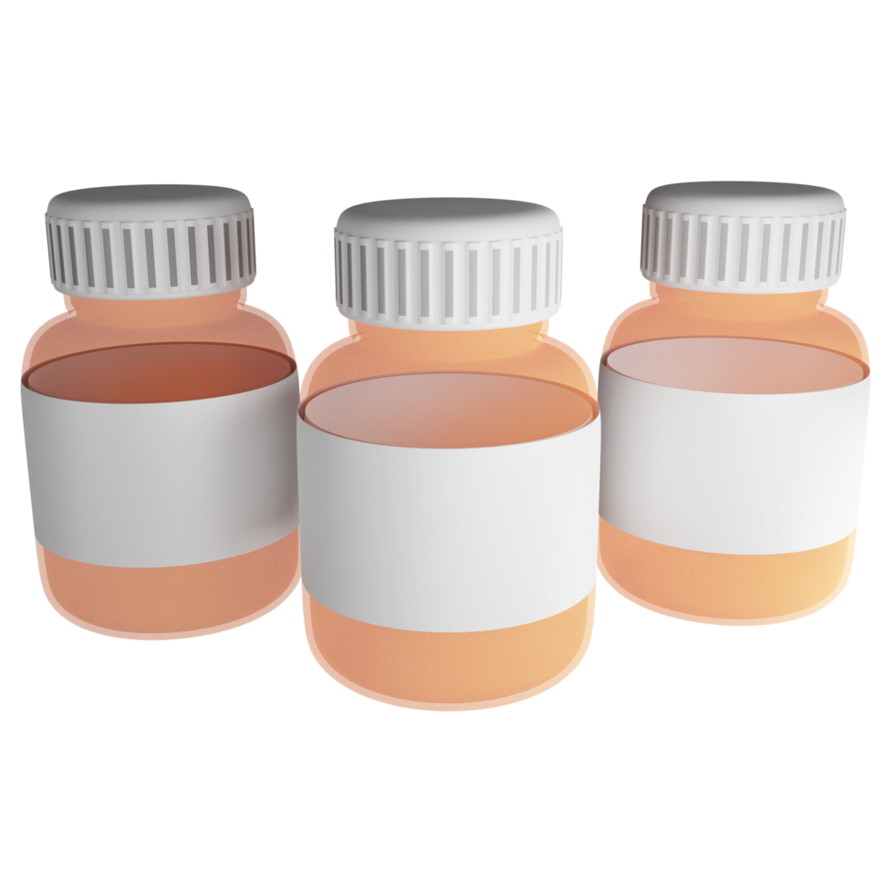 Empty pill bottles clipart flat design icon isolated on transparent background, 3D render medication and health concept png