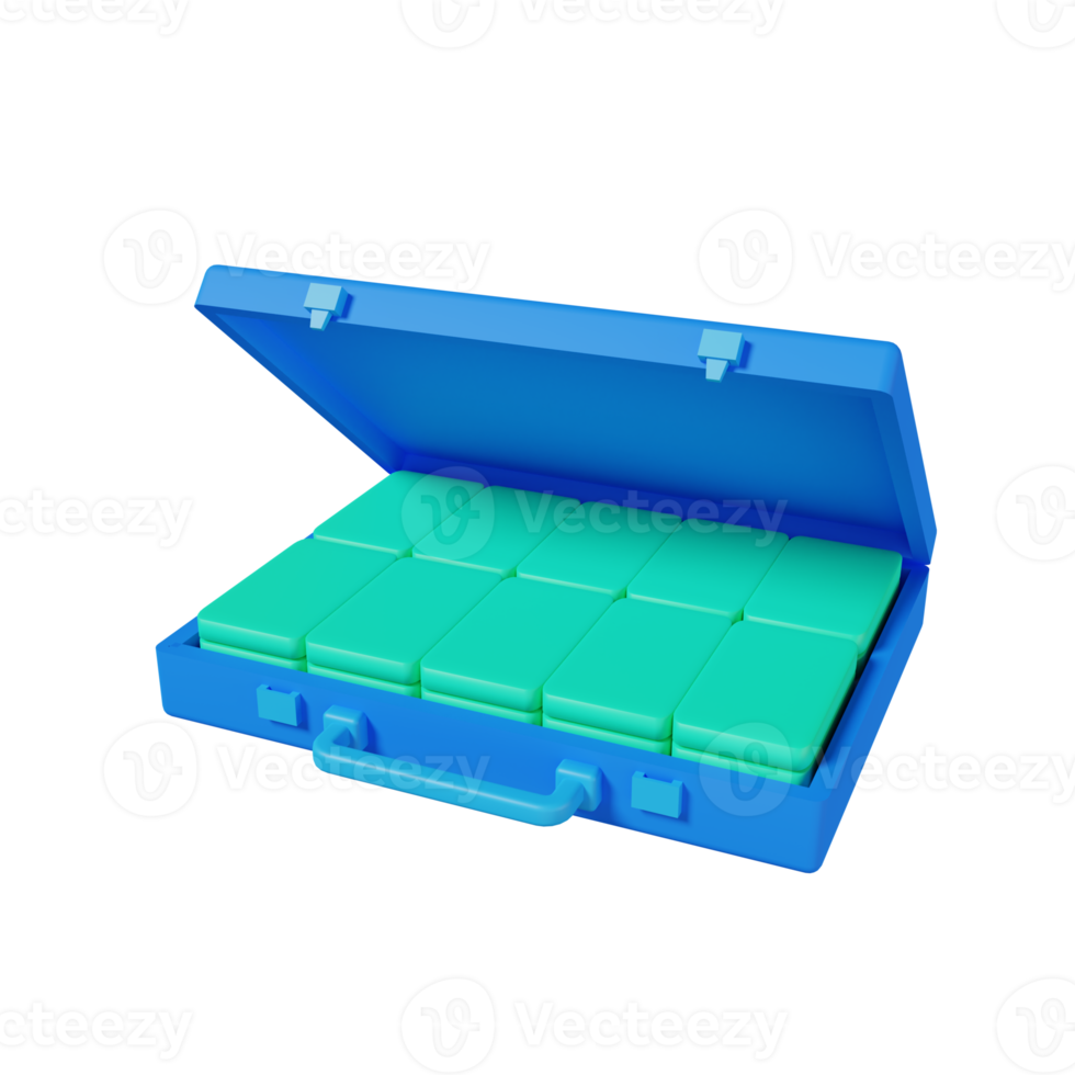 briefcase with money 3d illustration png