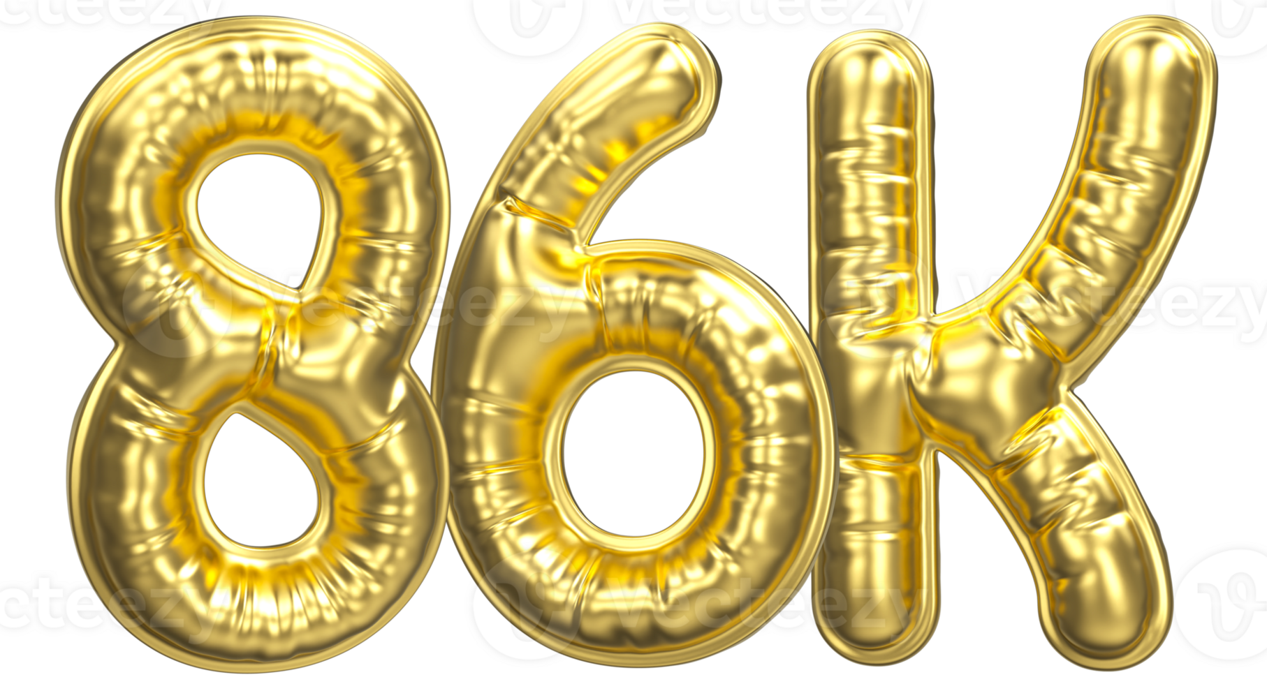 Balloon Follow Number 86K Gold 3D Render png