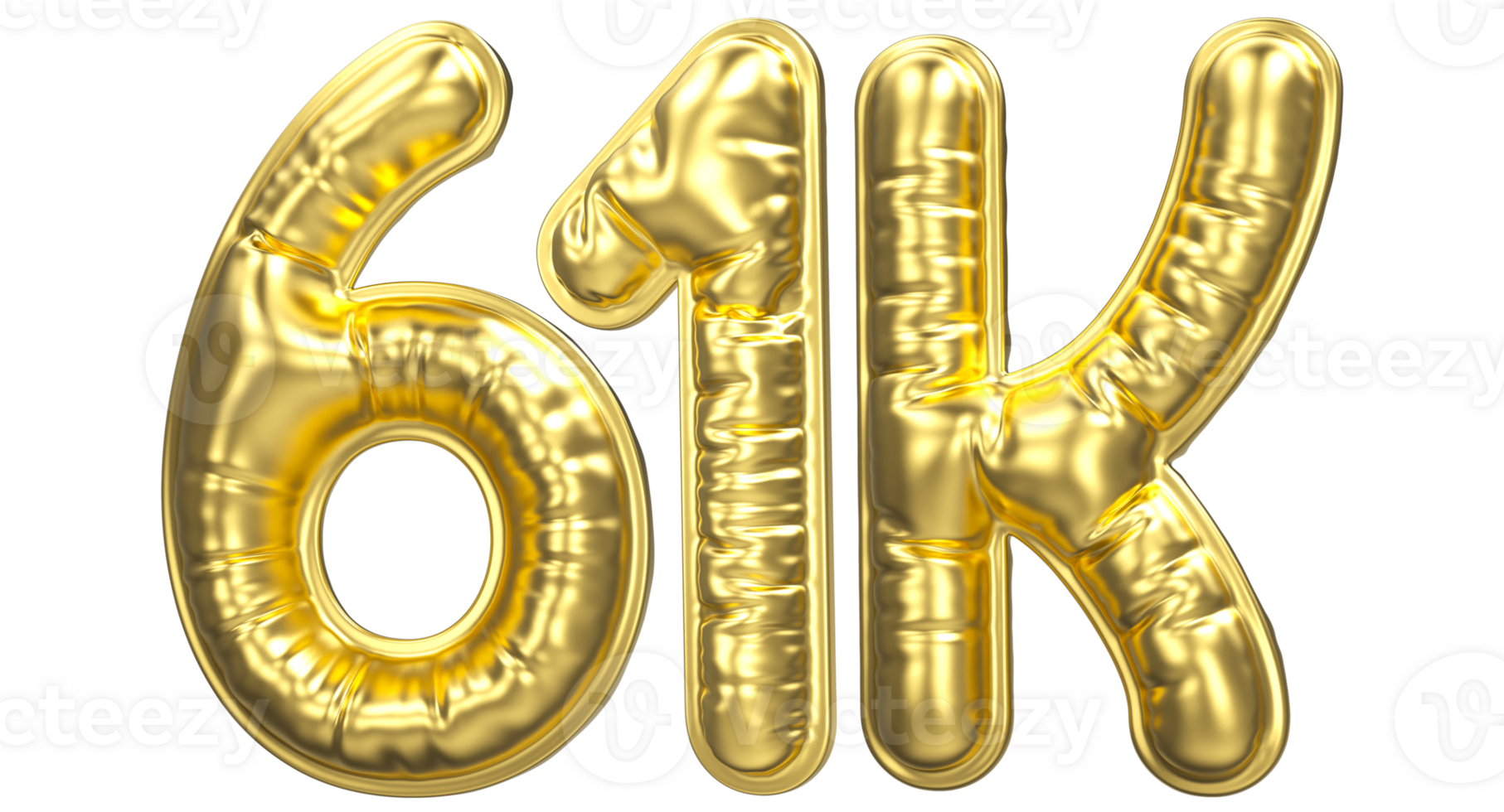 Balloon Follow Number 61k Gold 3D Render png