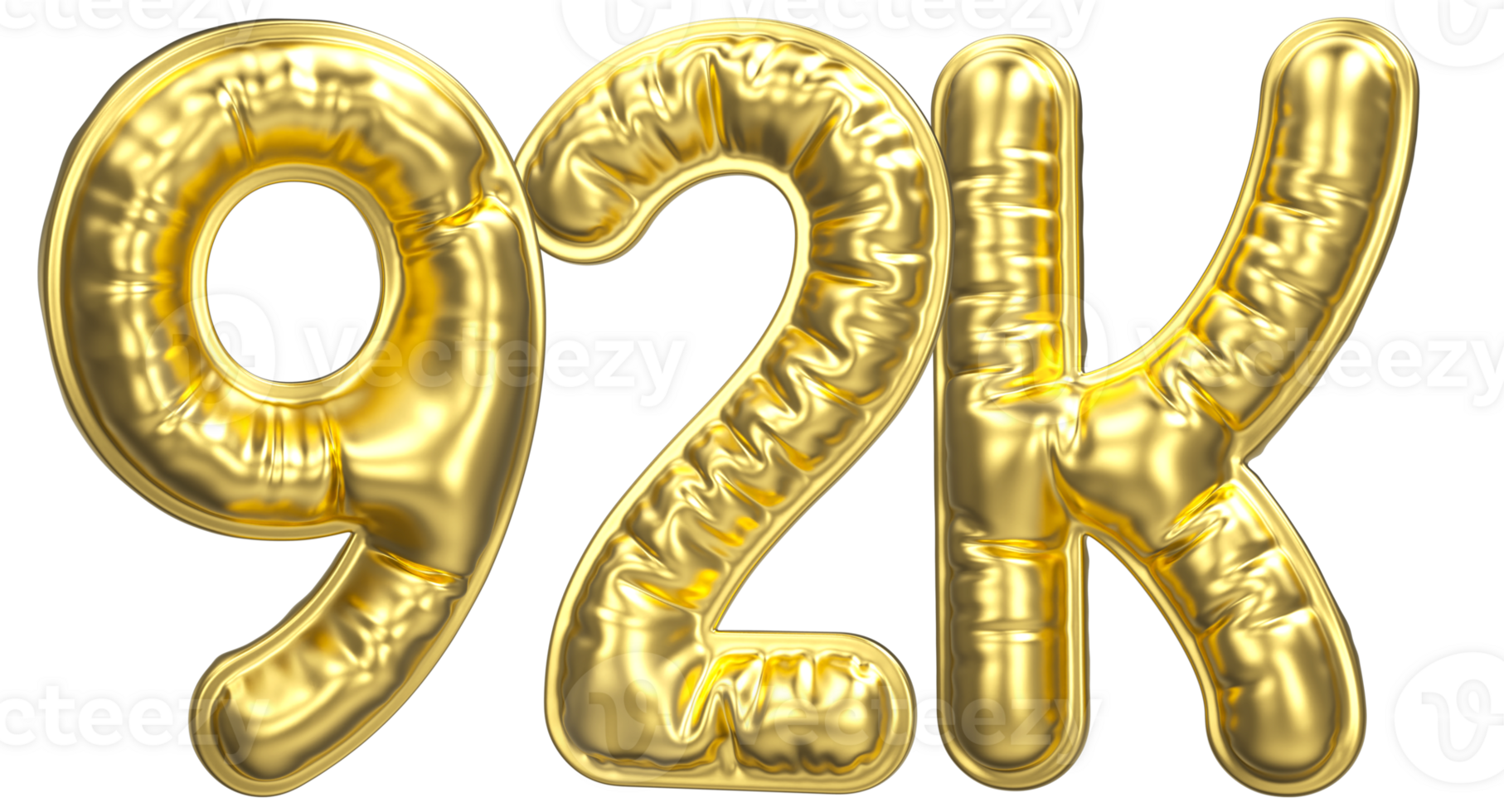 Balloon Follow Number 92K Gold 3D Render png