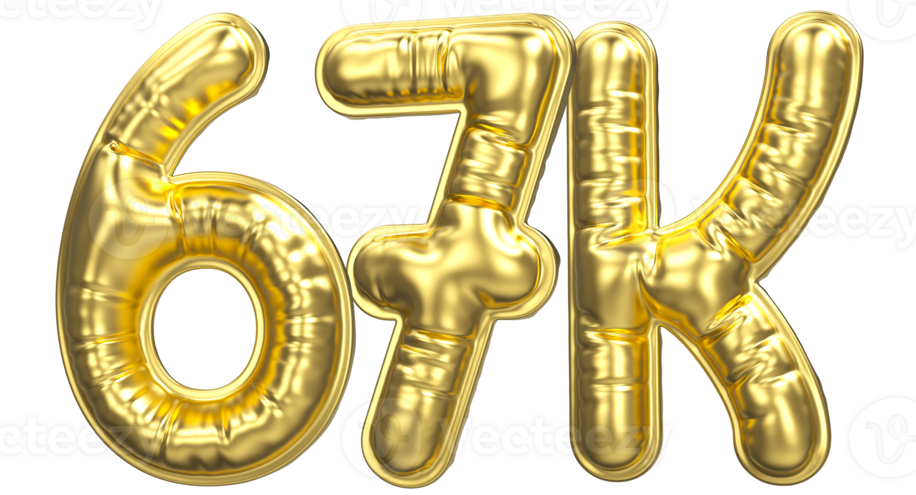 Balloon Follow Number 67k Gold 3D Render png