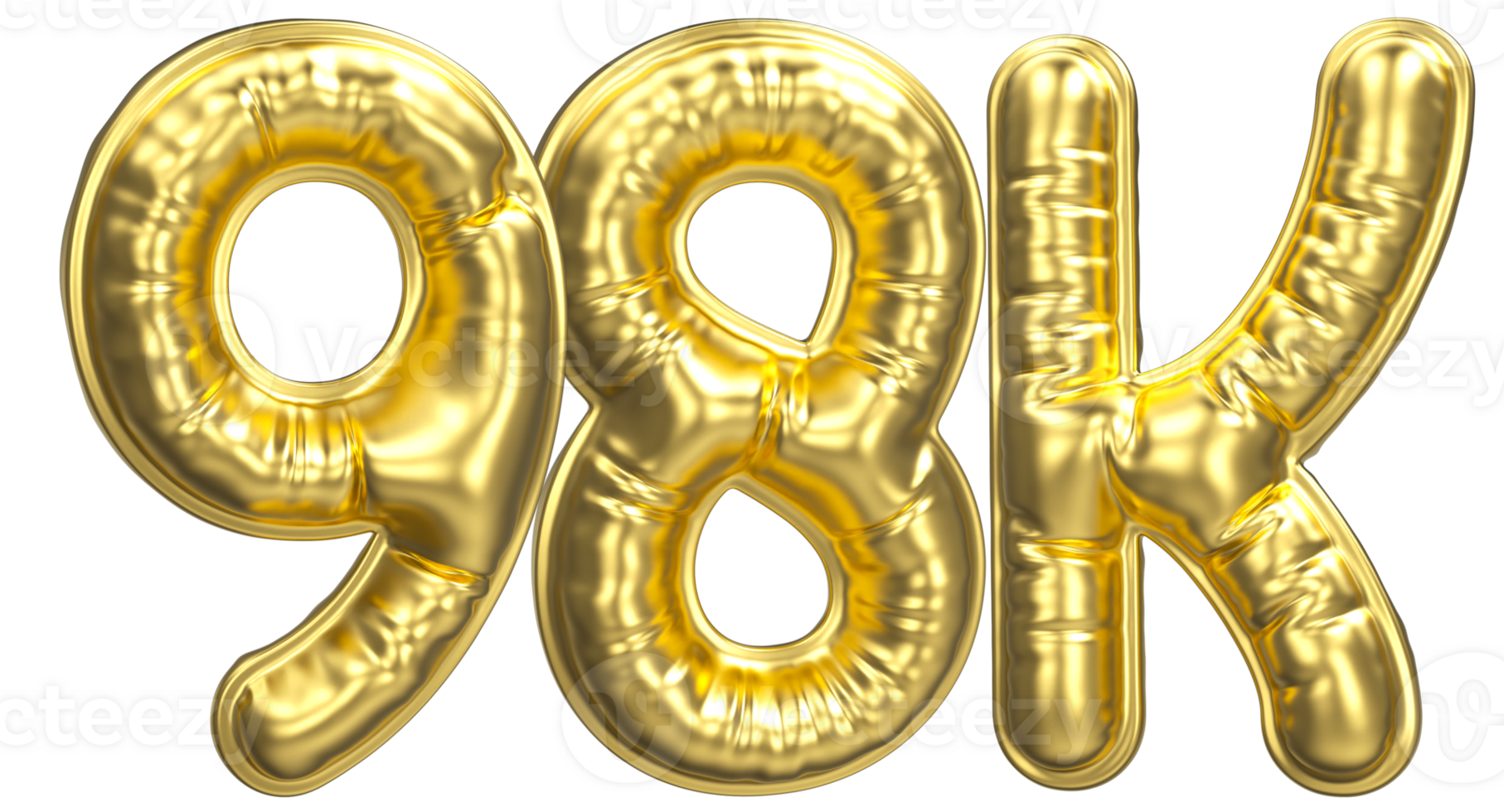 Balloon Follow Number 98K Gold 3D Render png