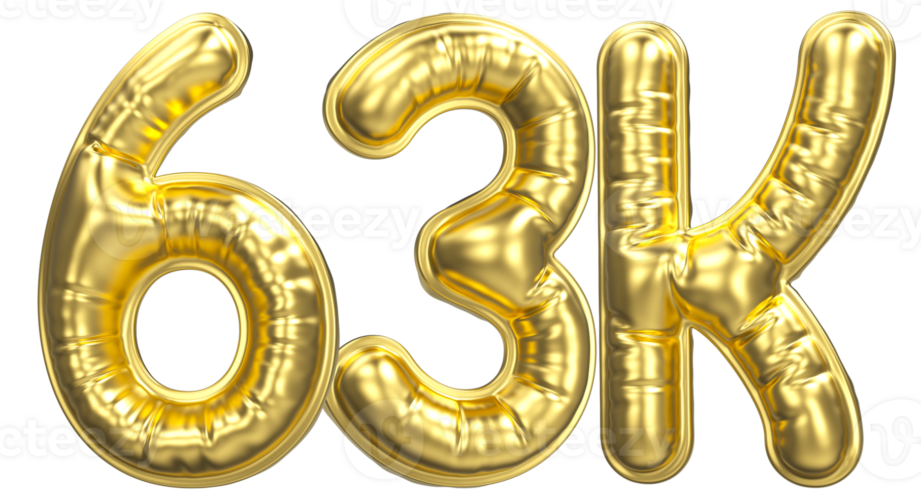Balloon Follow Number 63k Gold 3D Render png