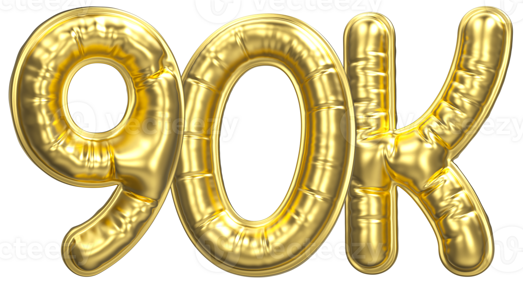 Balloon Follow Number 90K Gold 3D Render png