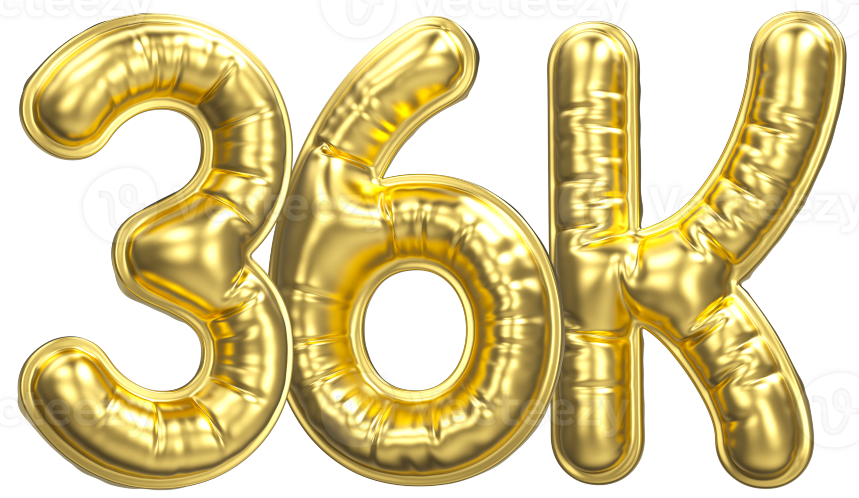 Balloon Follow Number 36k Gold 3D Render png