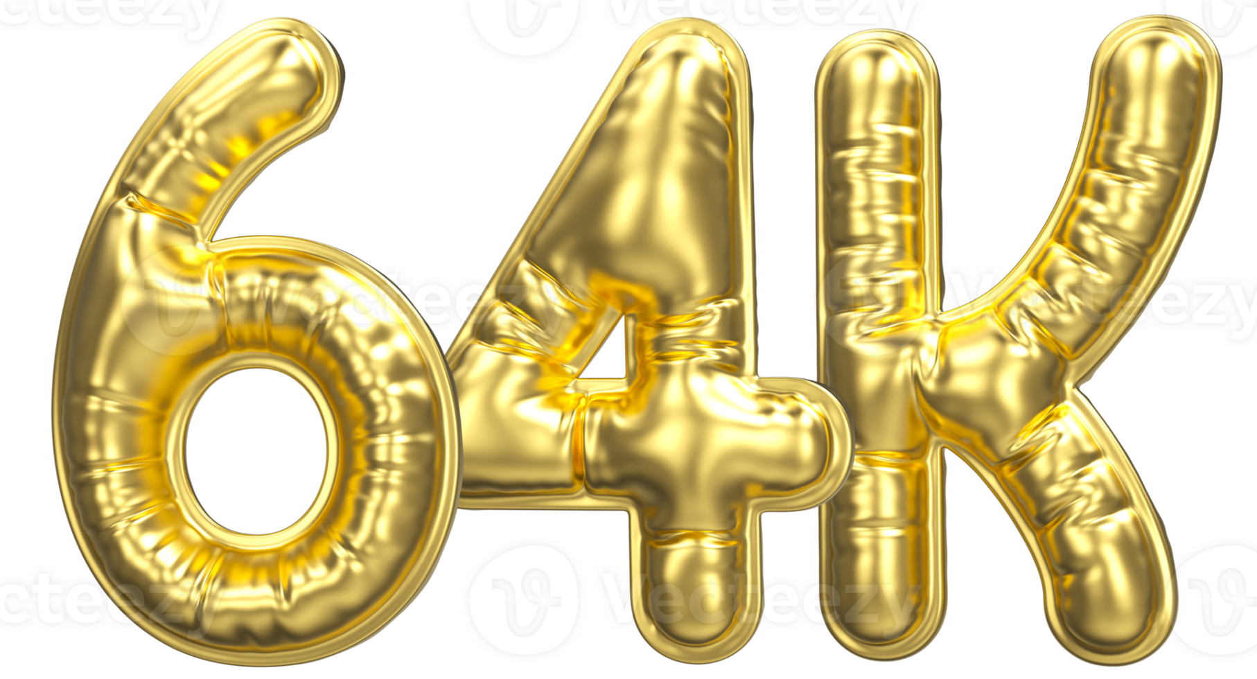 Balloon Follow Number 64k Gold 3D Render png