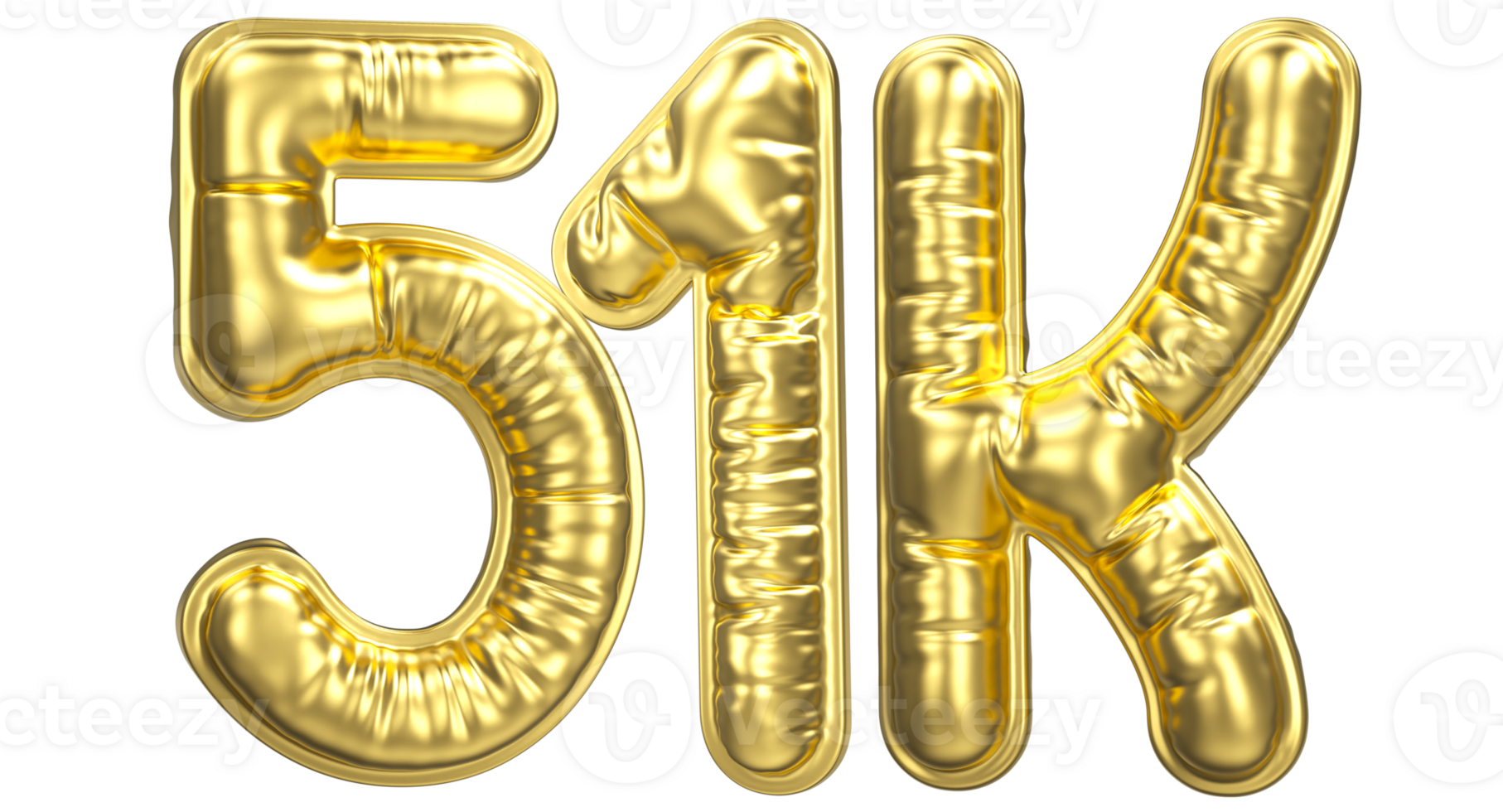 Balloon Follow Number 51k Gold 3D Render png