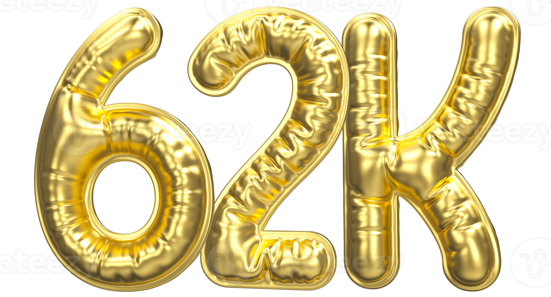 Balloon Follow Number 62k Gold 3D Render png