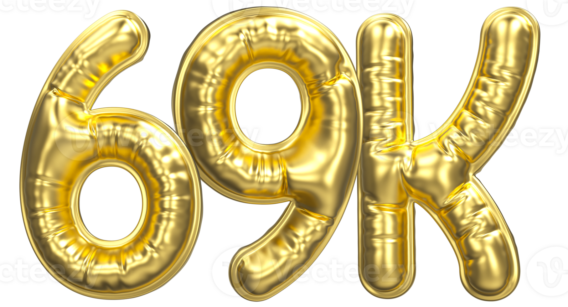 Balloon Follow Number 69k Gold 3D Render png
