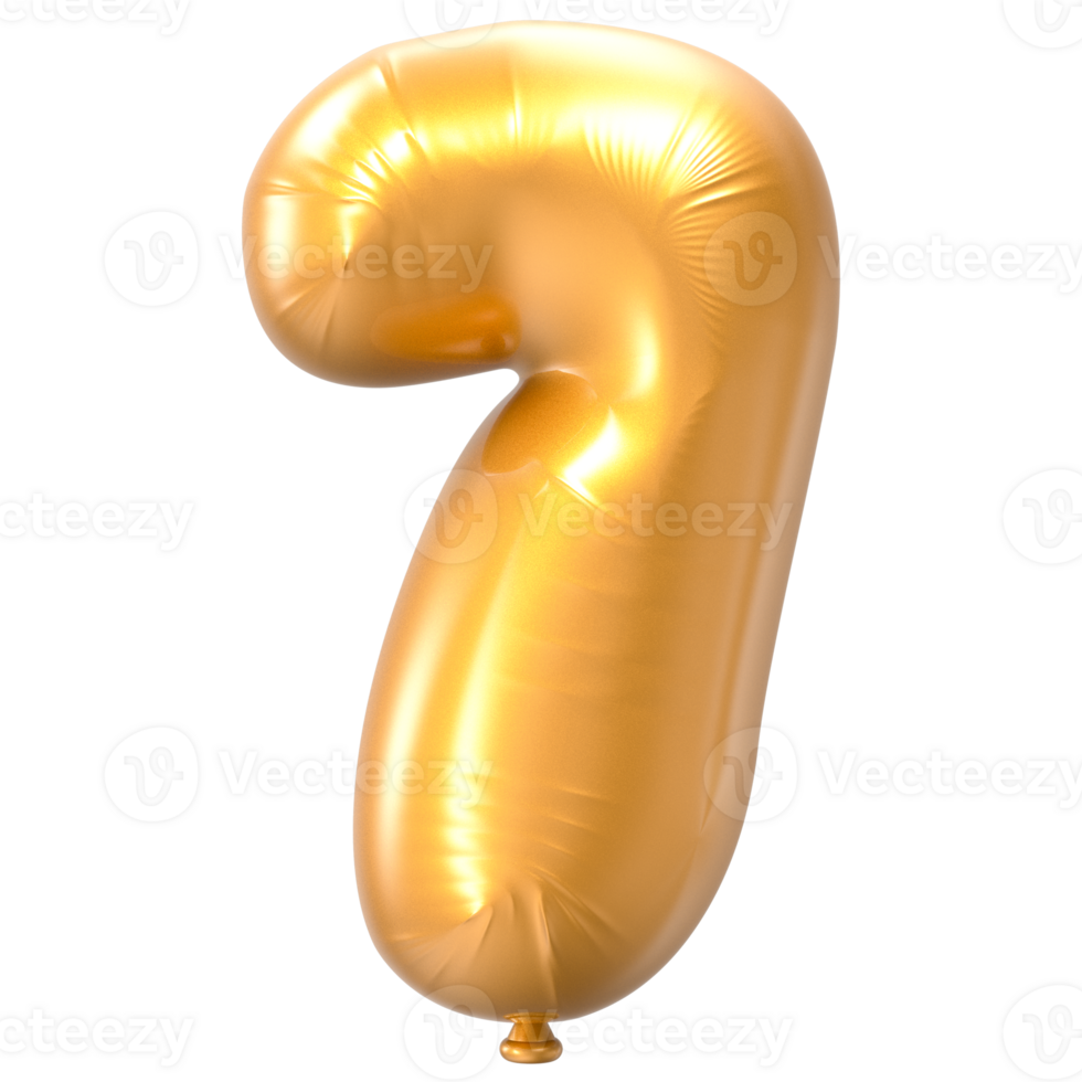 7 Balloon Number Gold 3D Rendering 34383621 PNG