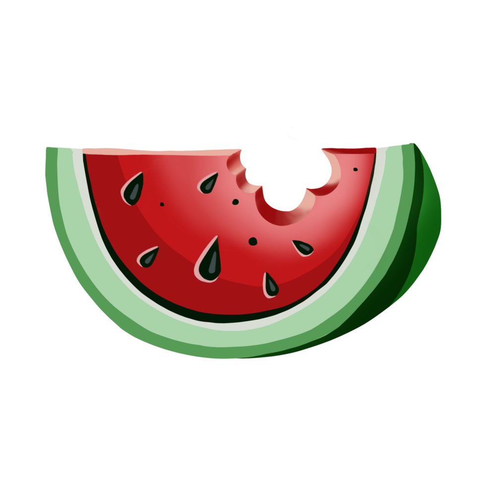 watermelon part bitten off, hand drawn, with transparent background png
