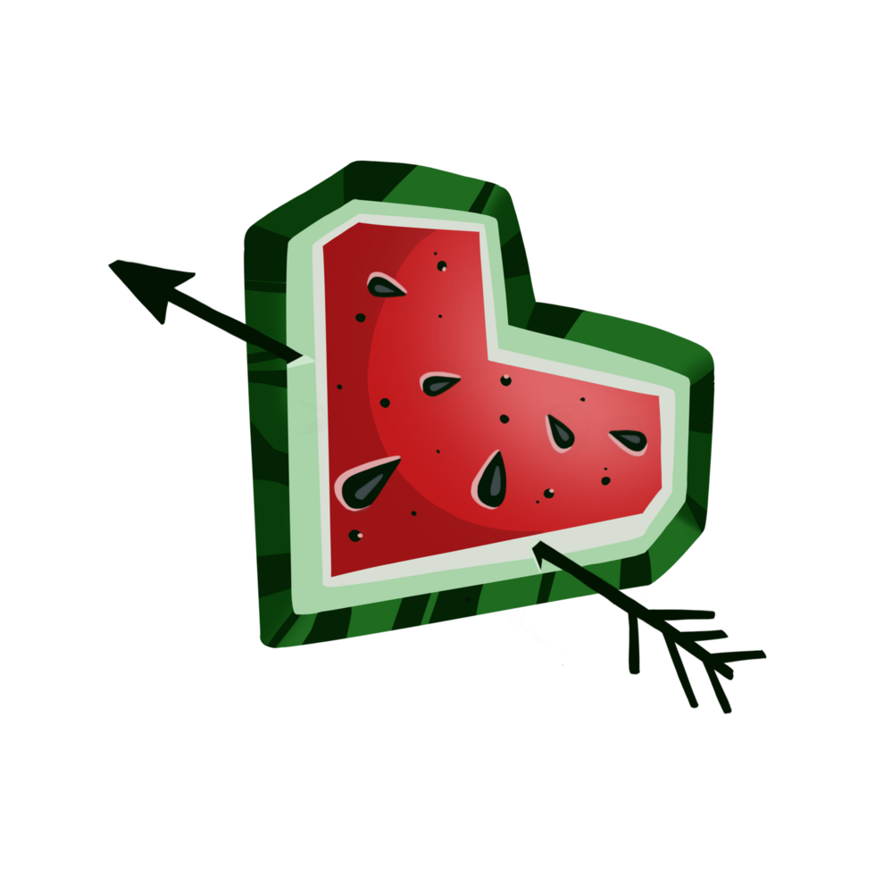 Watermelon heart with arrow, hand drawn, with transparent background png