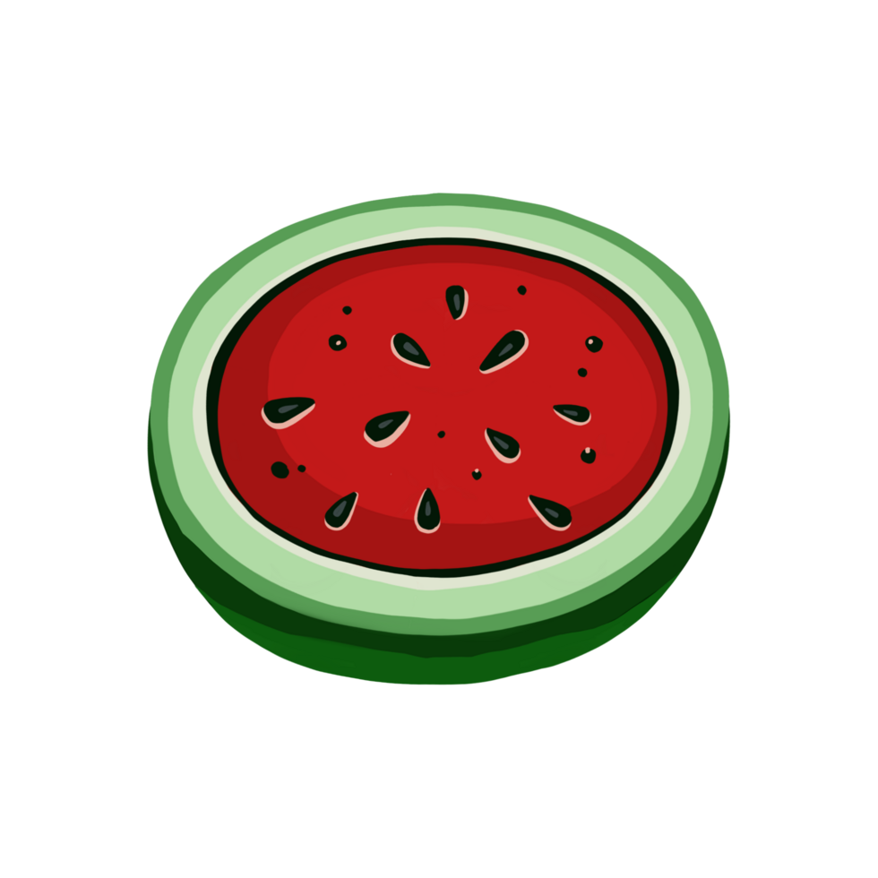 Half of watermelon, hand drawn cut fruit, with transparent background png