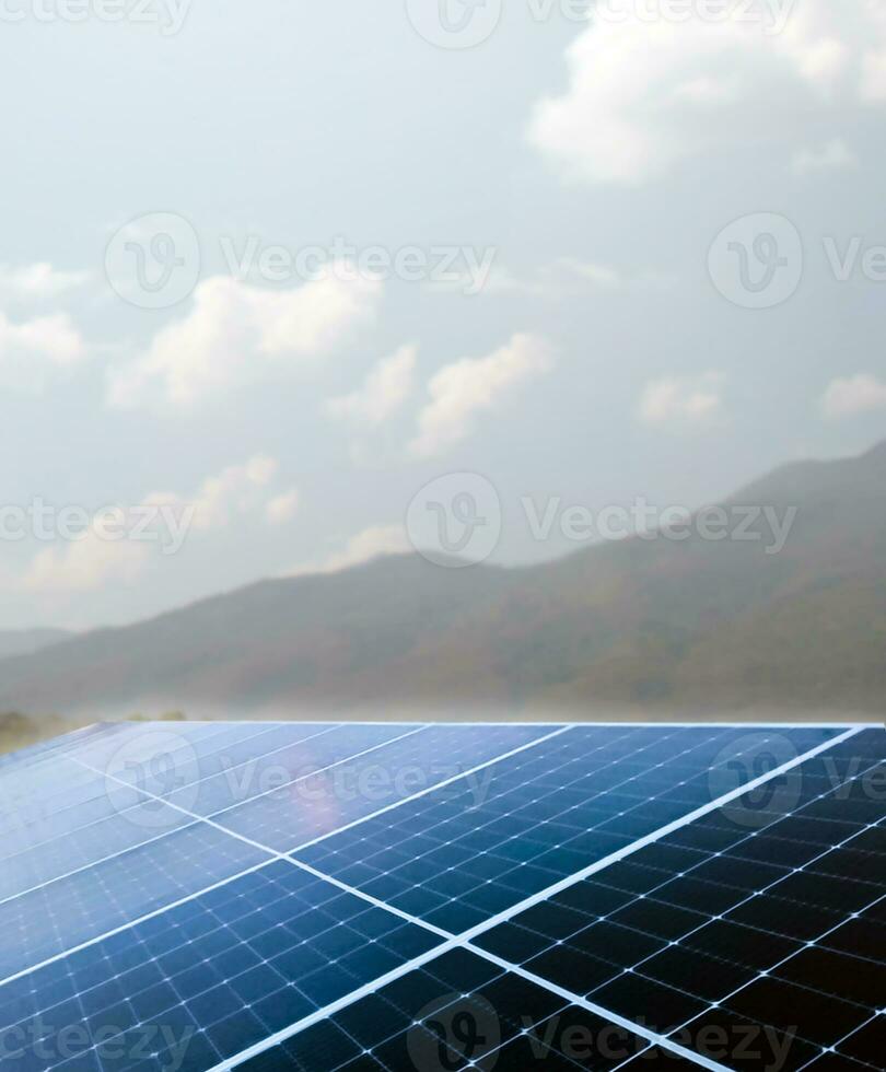 Photovoltaic panel, new technology to store and use the power from the nature with human life, sustainable energy and environmental friend concept. photo