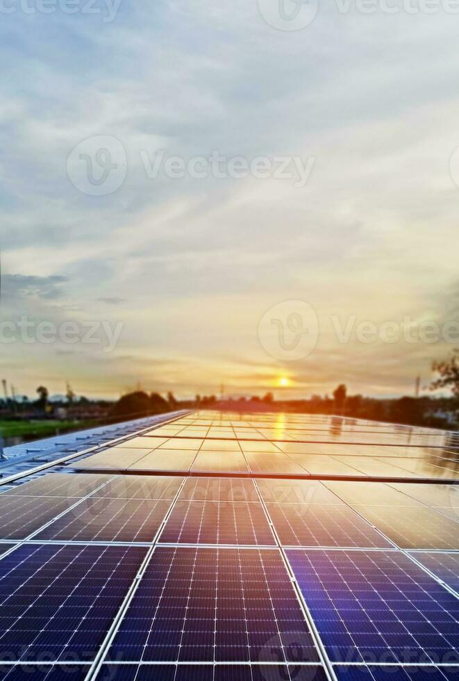 Photovoltaic panel, new technology to store and use the power from the nature with human life, sustainable energy and environmental friend concept. photo