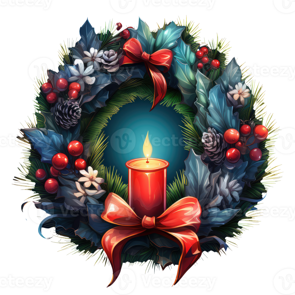 Collection of isolated object illustrations christmas wreath christmas gift candles Beautiful bright color cartoon . AI Generated png