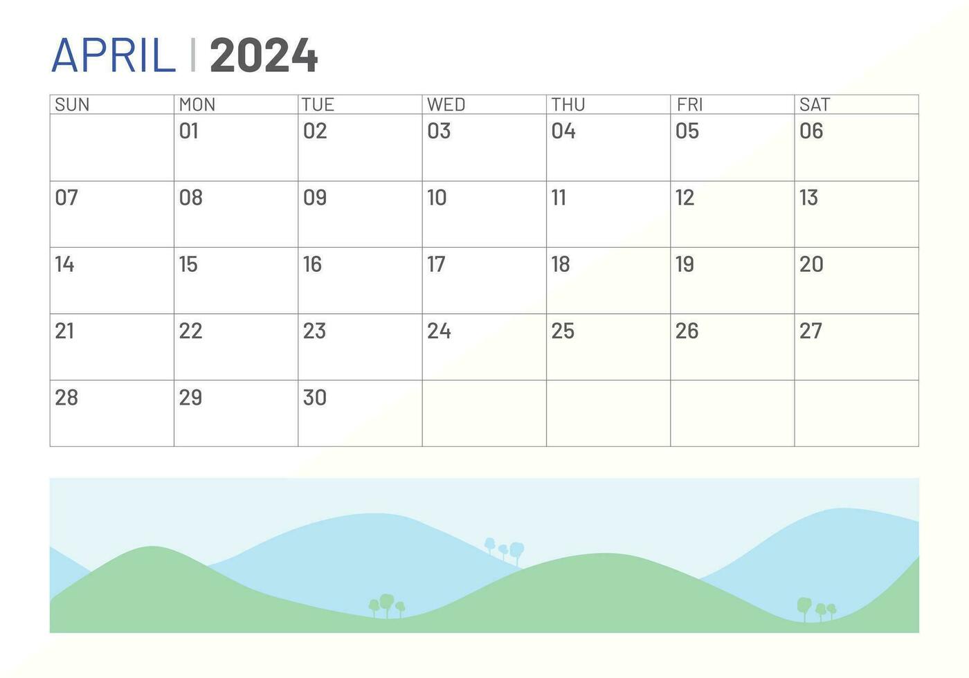 Classic monthly calendar of April for 2024. Calendar in the style of minimalist square shape vector