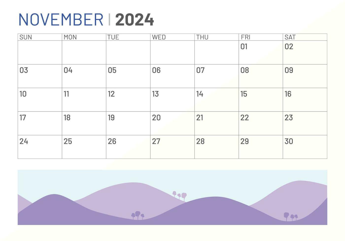 clásico mensual calendario de noviembre para 2024. calendario en el estilo de minimalista cuadrado forma vector