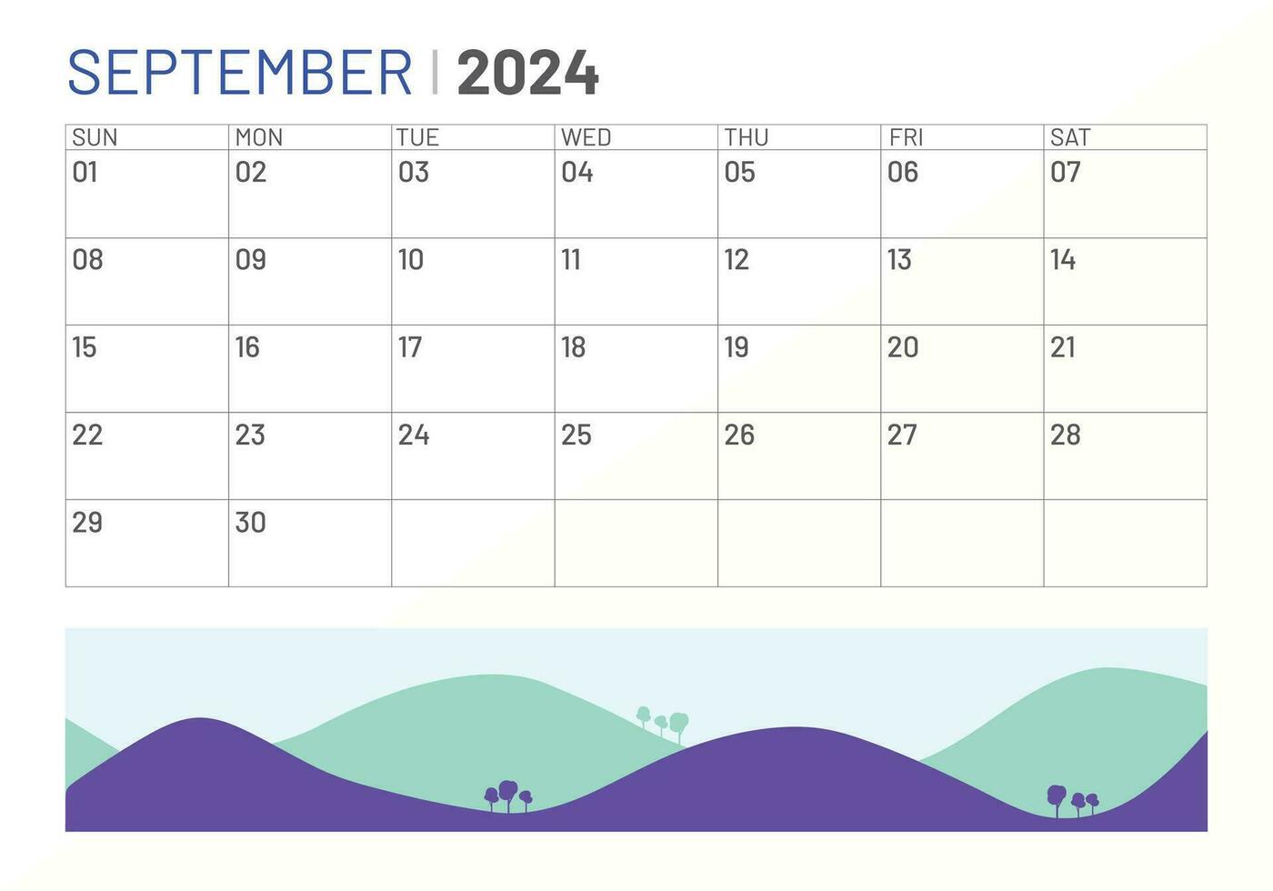 Classic monthly calendar of September for 2024. Calendar in the style of minimalist square shape vector