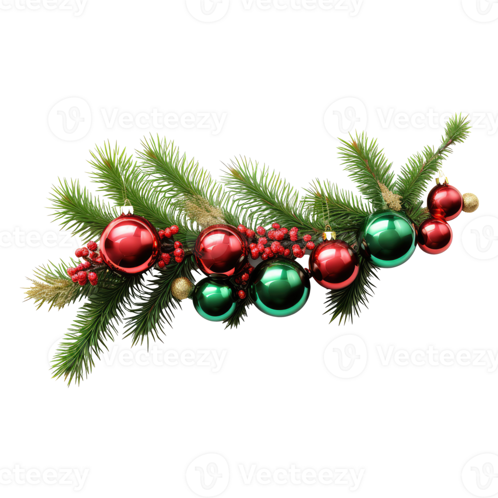 Christmas fir branch decoration, red and green balls . AI Generated png