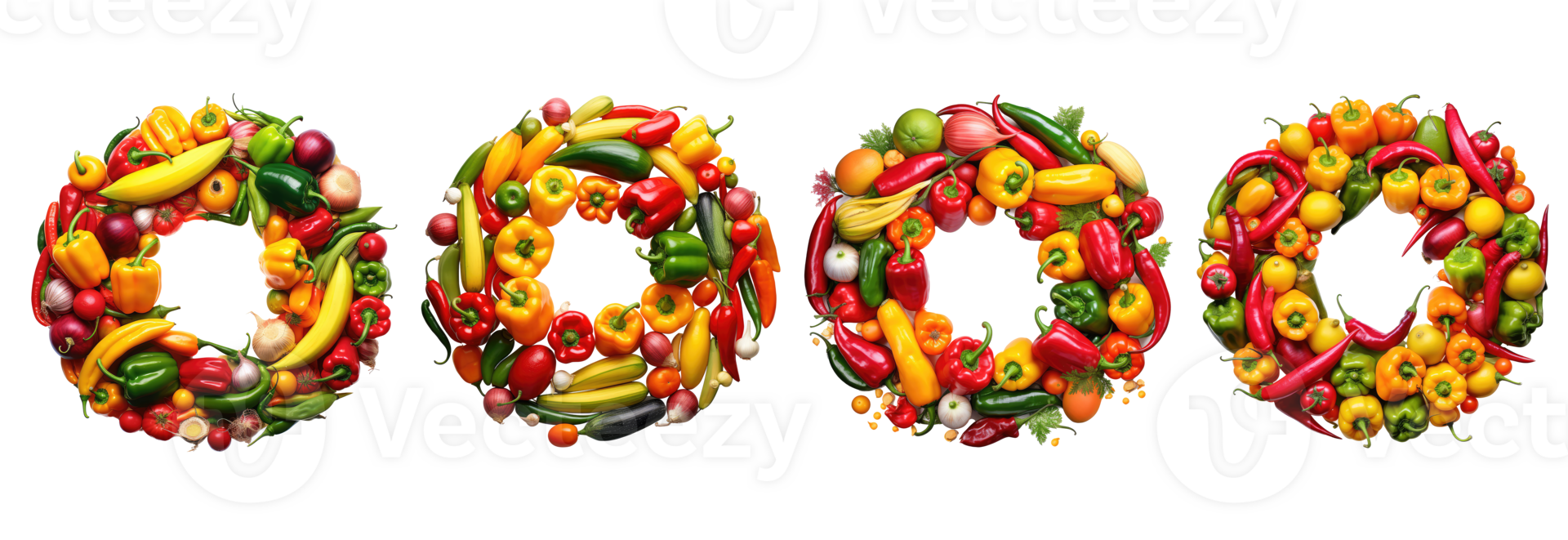 vegetable wreath adorned with tropical fruits and vegetables like peppers, mangoes, and bananas . AI Generated png