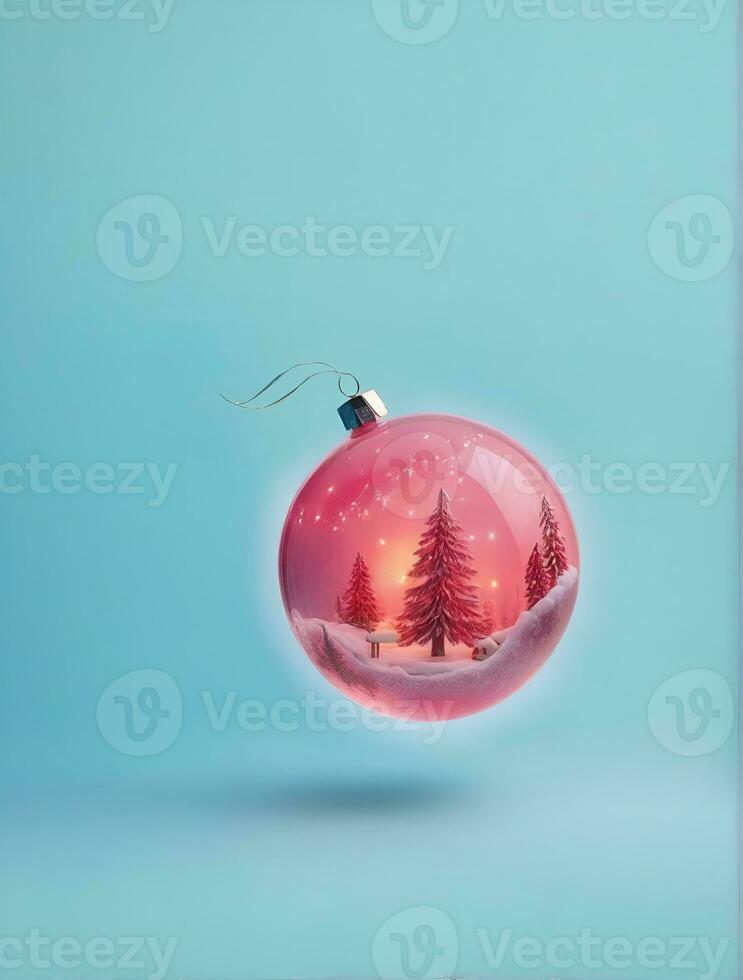 ai generative, christmas winter background in a shiny Christmas ball ornament decoration photo