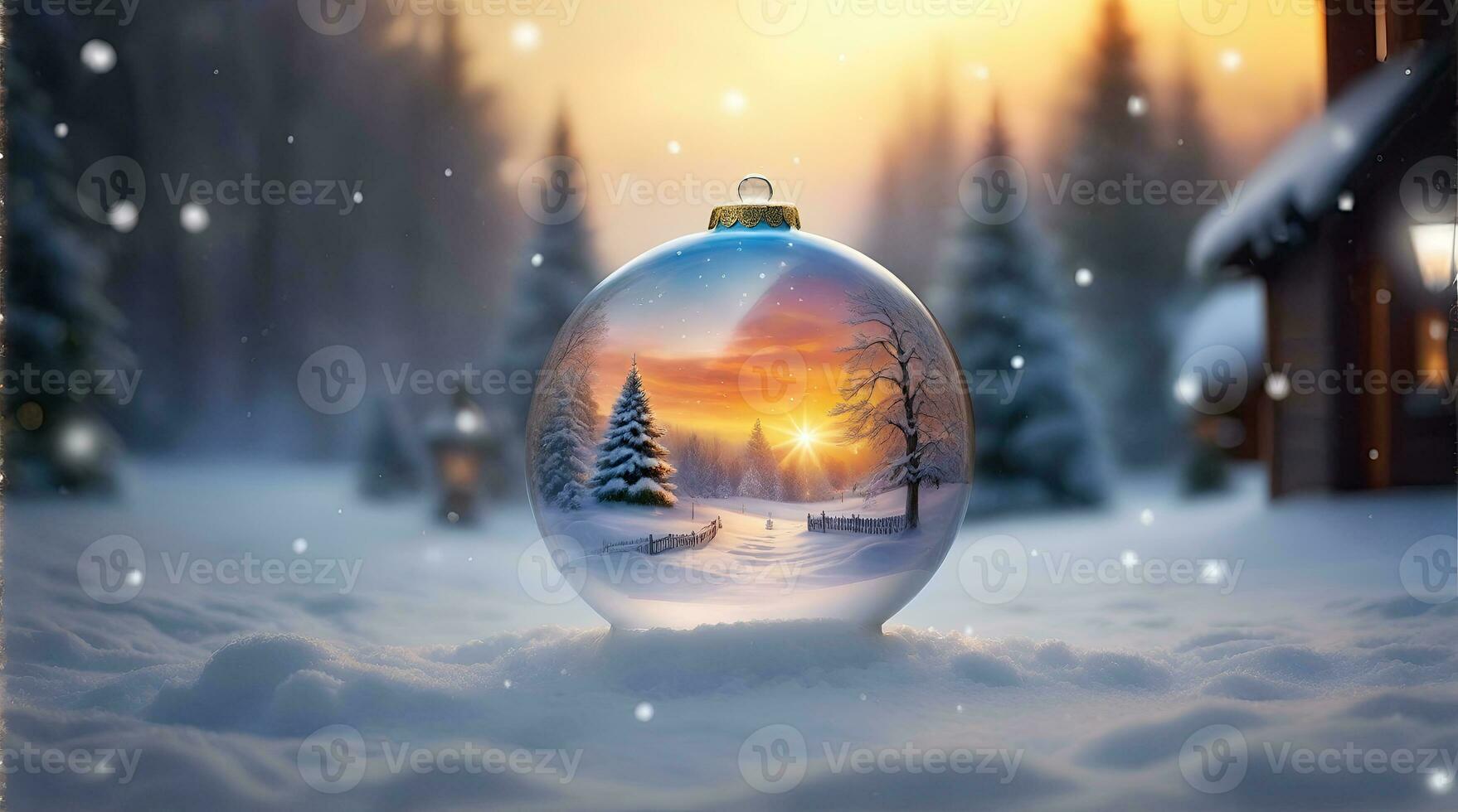 ai generative, christmas winter background in a shiny Christmas ball ornament decoration photo