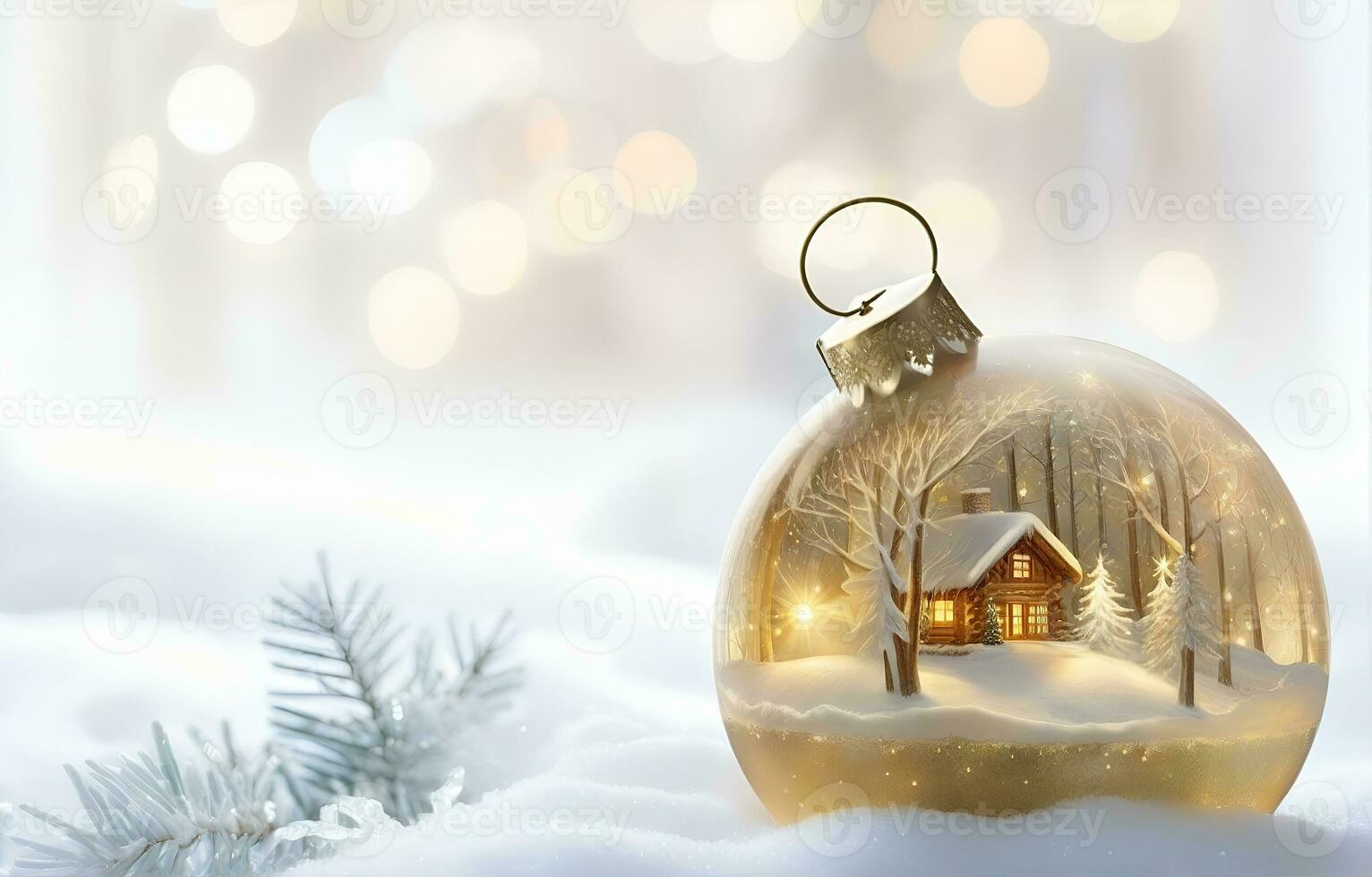 ai generative, christmas winter background in a shiny Christmas ball ornament decoration photo