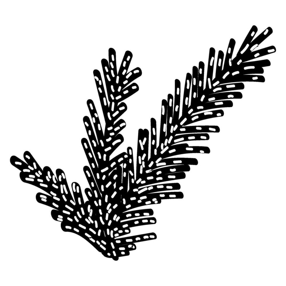 Winter Monochrome Spruce Branch Doodle Silhouette vector