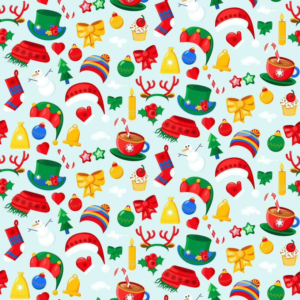 Winter Christmas Icons Cartoon Seamless Pattern vector