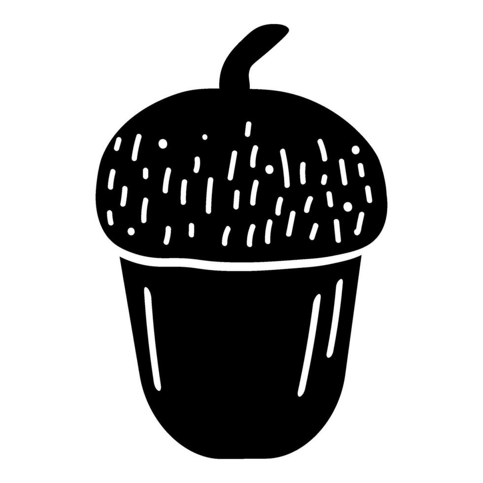 Winter Monochrome Acorn Nut Doodle Silhouette vector