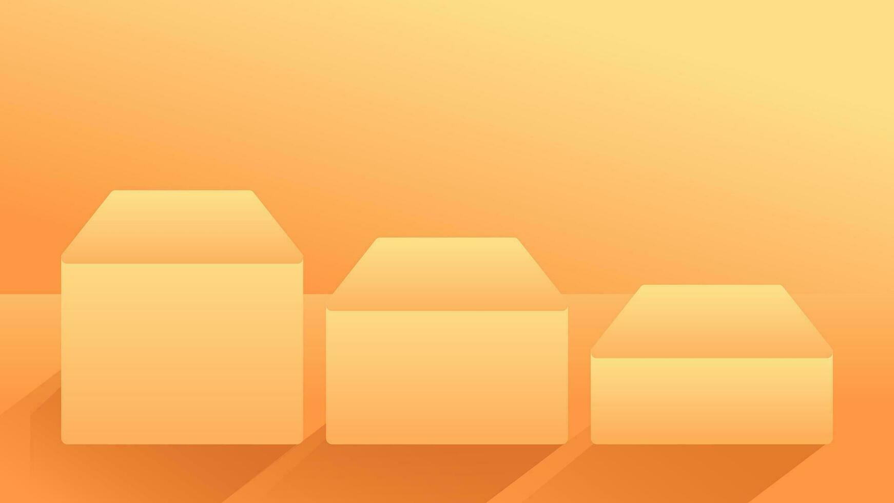 vector ilustración degradado naranja amarillo habitación 3d vacío monitor cajas producto escaparate sala de exposición
