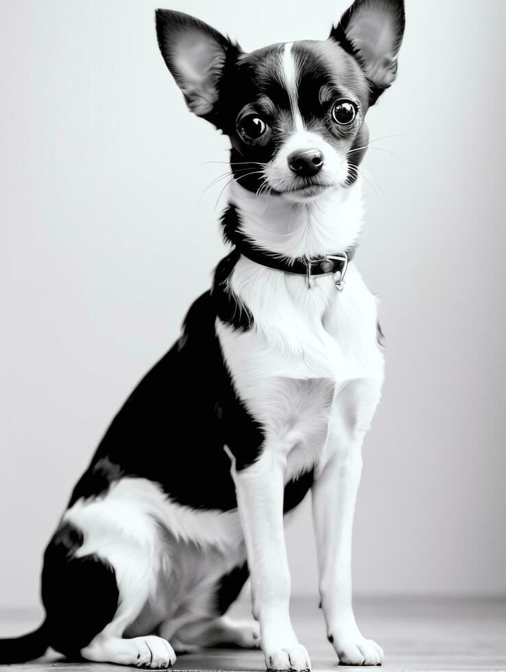 contento chihuahua perro negro y blanco monocromo foto en estudio Encendiendo