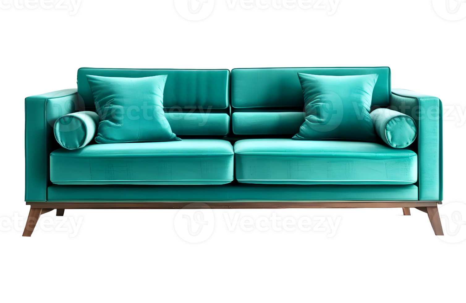 Modern Teal Sofa Furniture Isolated on a Transparent Background. AI Generative png