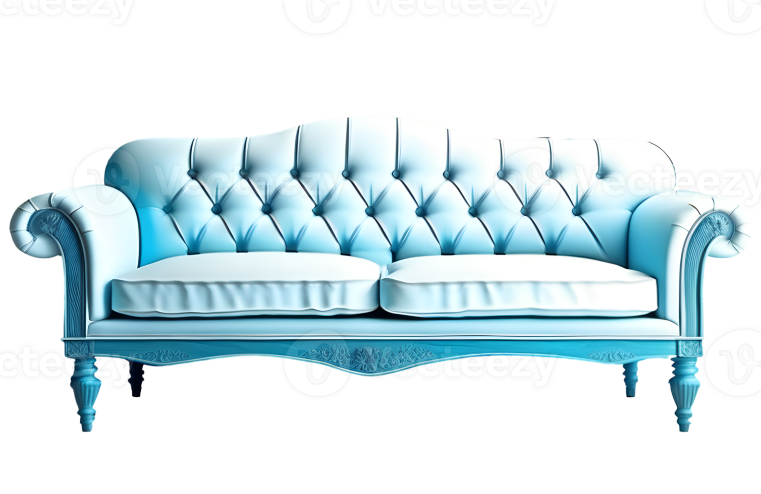 Blue Sofa Furniture Isolated on a Transparent Background. AI Generative png