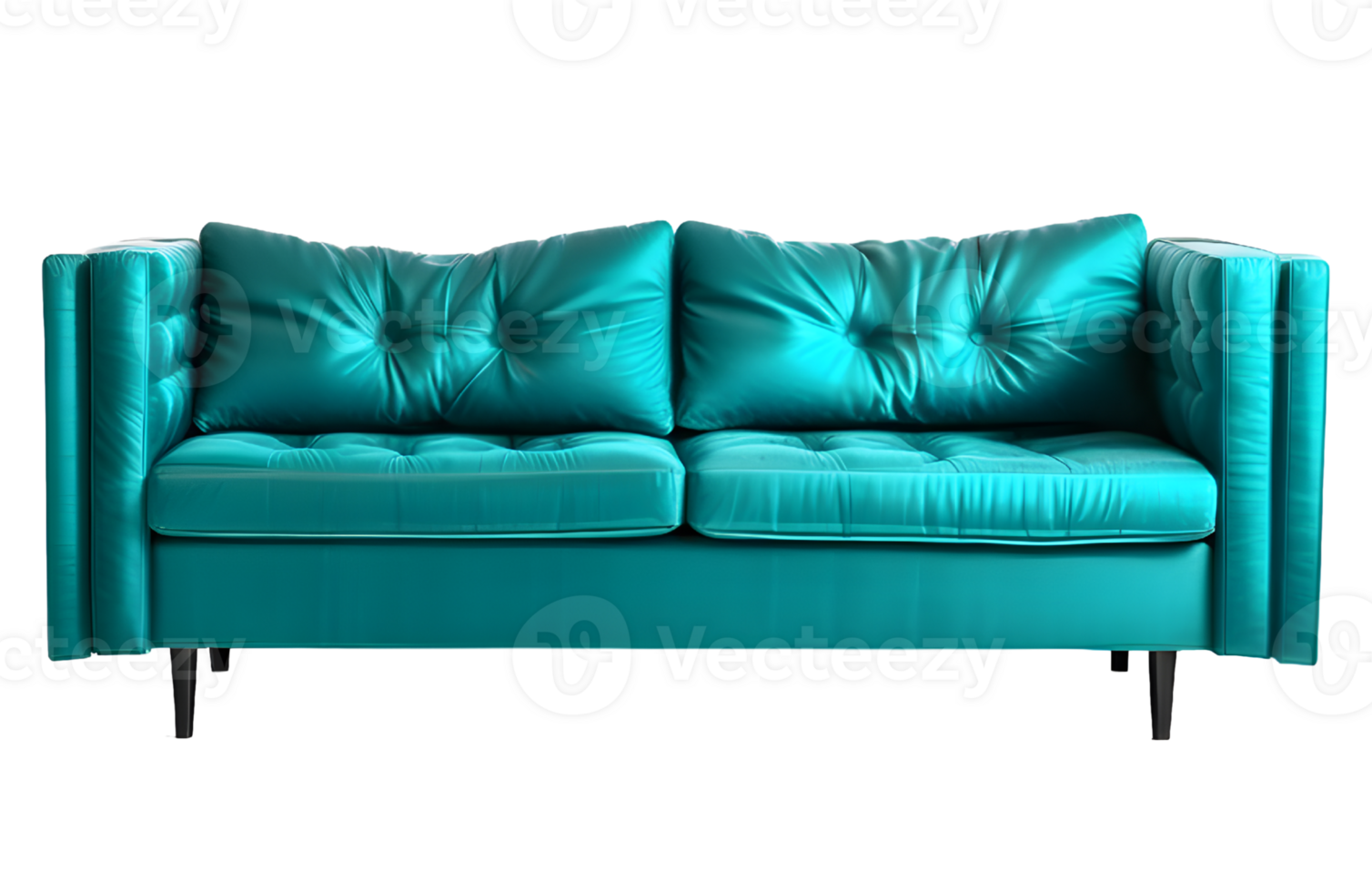 Modern Teal Sofa Furniture Isolated on a Transparent Background. AI Generative png