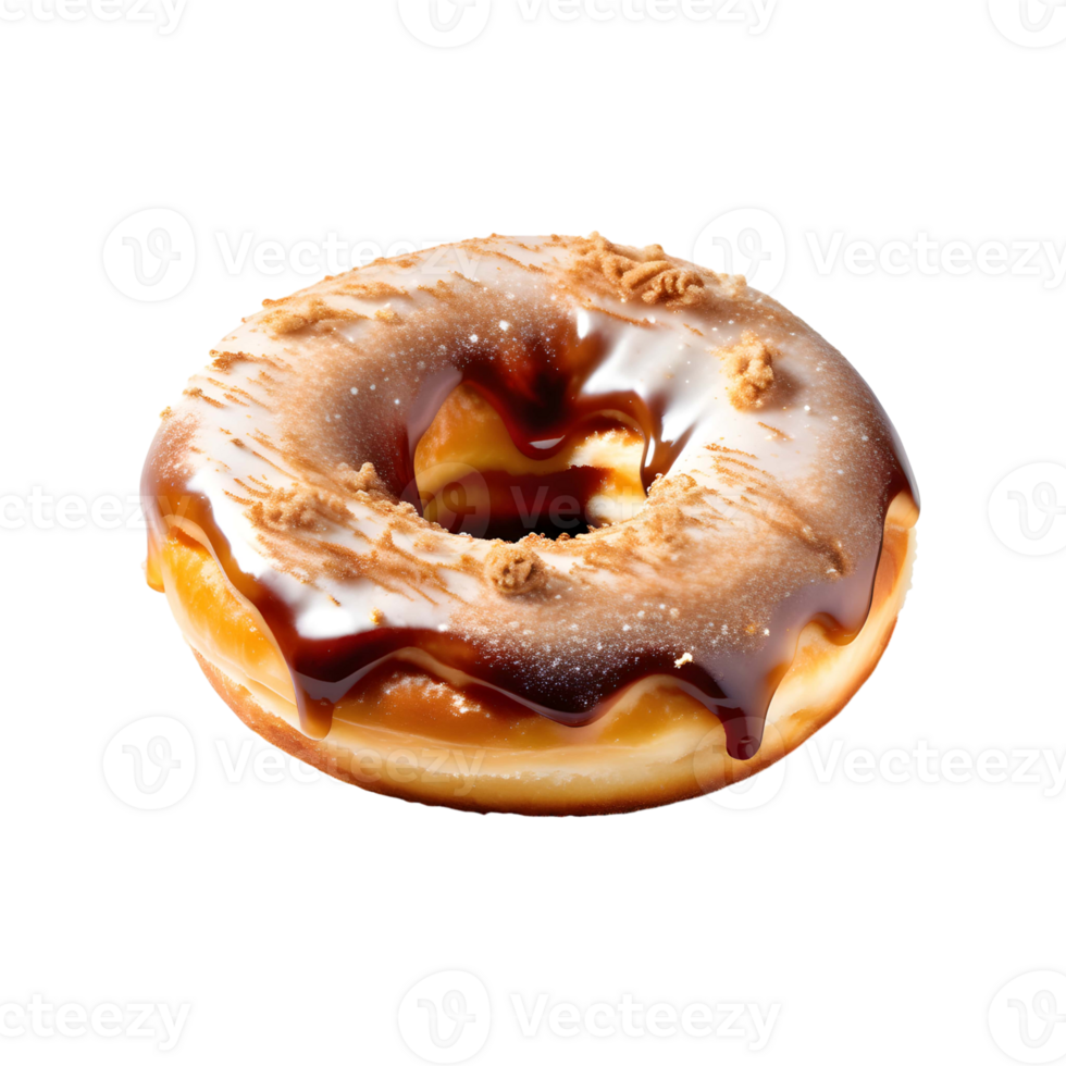 Caramel Delicious Donut with Frosting on a Transparent Background. AI Generative png