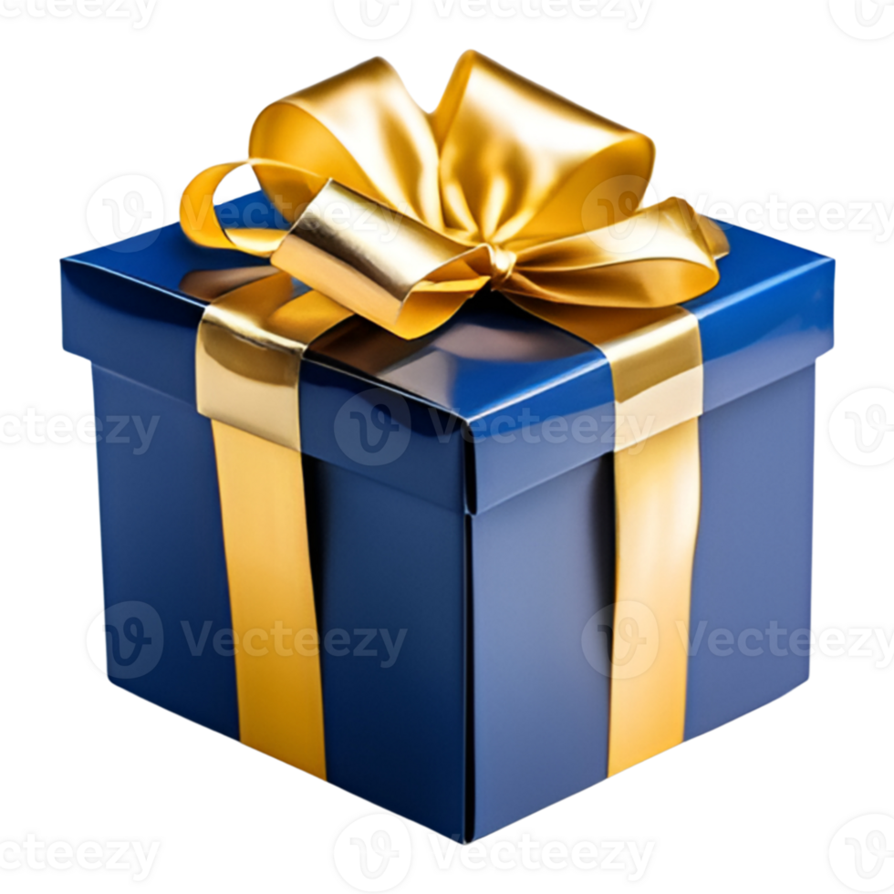 Blue Gift Box with Gold Ribbon Bow. AI Generative png
